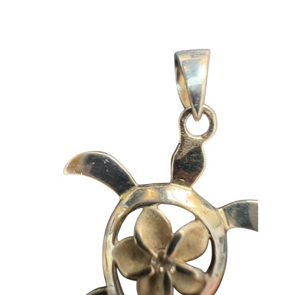 Silver 925 Hawaiian Honu Turtle Pendant Plumeria Flower Center Small Clear Stone - Picture 9 of 9